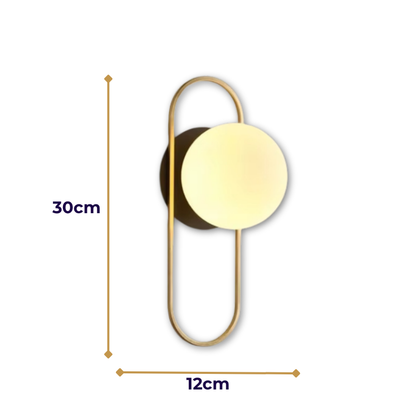 Lampe de Chevet Murale LED Moderne – Globe en Verre Givré, Finition Noir & Or, Lumière Douce et Élégante Applique Murale Ovale