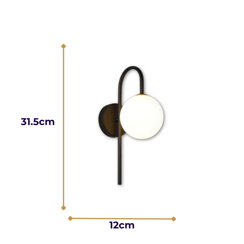 Lampe de Chevet Murale LED Moderne – Globe en Verre Givré, Finition Noir & Or, Lumière Douce et Élégante Applique Murale Globe
