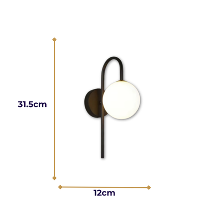 Lampe de Chevet Murale LED Moderne – Globe en Verre Givré, Finition Noir & Or, Lumière Douce et Élégante Applique Murale Globe