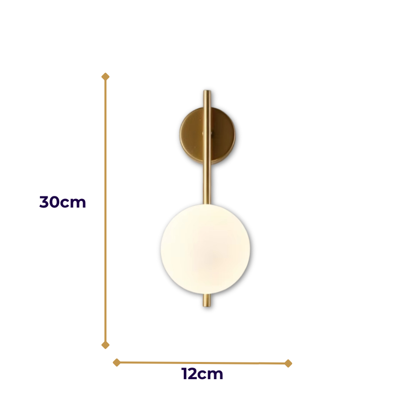 Lampe de Chevet Murale LED Moderne – Globe en Verre Givré, Finition Noir & Or, Lumière Douce et Élégante Applique Murale