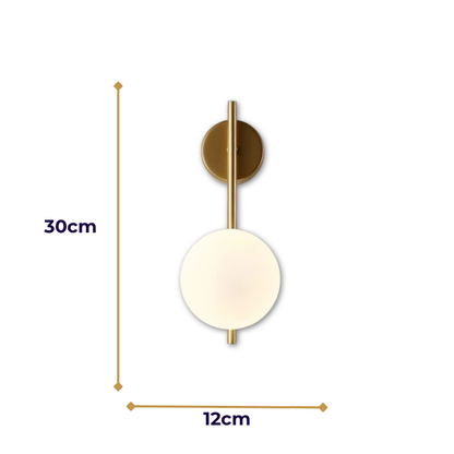 Lampe de Chevet Murale LED Moderne – Globe en Verre Givré, Finition Noir & Or, Lumière Douce et Élégante Applique Murale