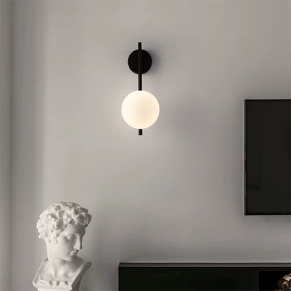 Lampe de Chevet Murale LED Moderne – Globe en Verre Givré, Finition Noir & Or, Lumière Douce et Élégante Applique Murale