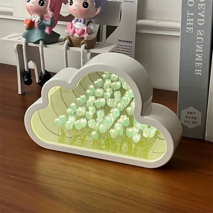 Lampe de Chevet Nuage Tulipes LED – Design Miroir DIY, Lumière Douce et Poétique pour Ambiance Cosy Enfant