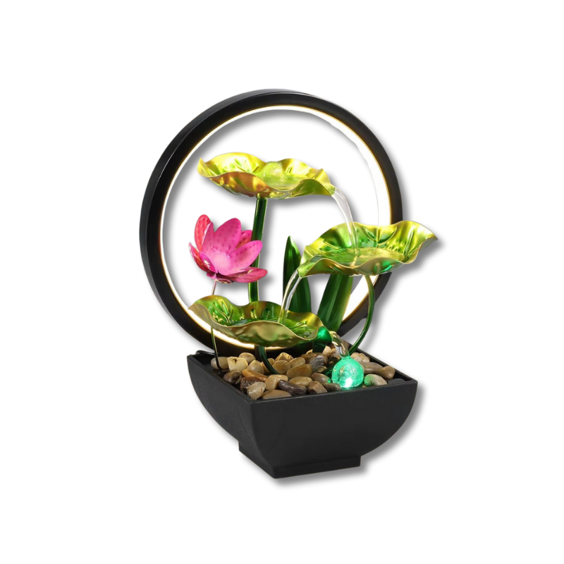Lampe de Chevet Fontaine LED – Cascade Zen avec Rochers Naturels et Anneau Lumineux, Ambiance Relaxante pour Maison ou Bureau