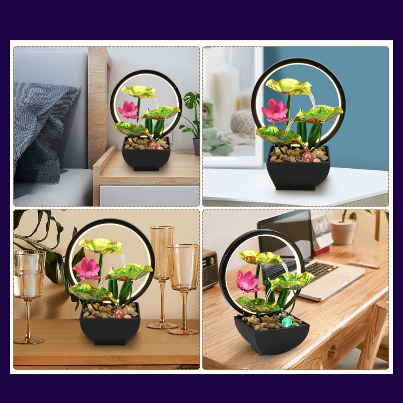 Lampe de Chevet Fontaine LED – Cascade Zen avec Rochers Naturels et Anneau Lumineux, Ambiance Relaxante pour Maison ou Bureau