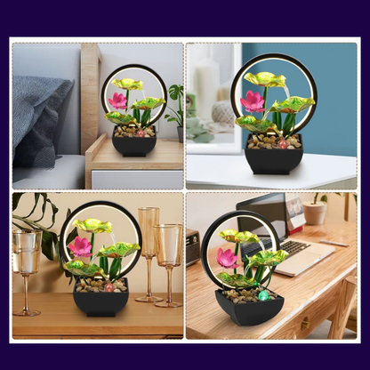 Lampe de Chevet Fontaine LED – Cascade Zen avec Rochers Naturels et Anneau Lumineux, Ambiance Relaxante pour Maison ou Bureau