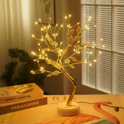 Lampe de Chevet LED Arbre Doré 72 LED – Feuilles d’Or Tactiles, USB, Ambiance Féérique et Déco Élégante