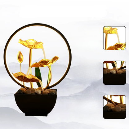 Lampe de Chevet Fontaine LED – Cascade Zen avec Rochers Naturels et Anneau Lumineux, Ambiance Relaxante pour Maison ou Bureau
