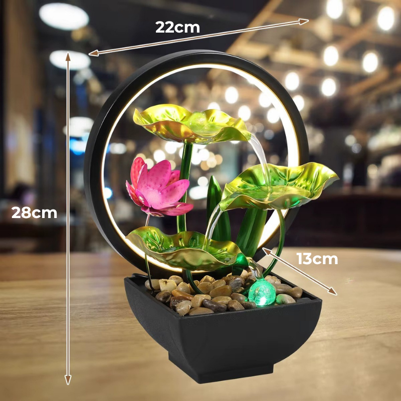 Lampe de Chevet Fontaine LED – Cascade Zen avec Rochers Naturels et Anneau Lumineux, Ambiance Relaxante pour Maison ou Bureau