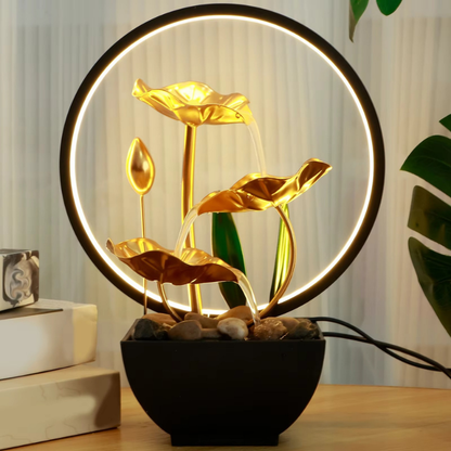 Lampe de Chevet Fontaine LED – Cascade Zen avec Rochers Naturels et Anneau Lumineux, Ambiance Relaxante pour Maison ou Bureau
