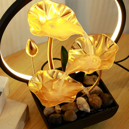 Lampe de Chevet Fontaine LED – Cascade Zen avec Rochers Naturels et Anneau Lumineux, Ambiance Relaxante pour Maison ou Bureau