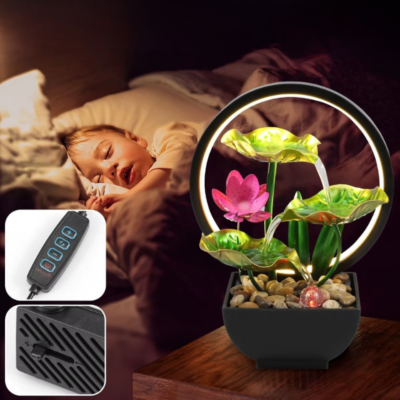 Lampe de Chevet Fontaine LED – Cascade Zen avec Rochers Naturels et Anneau Lumineux, Ambiance Relaxante pour Maison ou Bureau