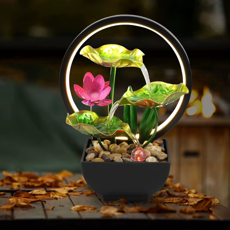Lampe de Chevet Fontaine LED – Cascade Zen avec Rochers Naturels et Anneau Lumineux, Ambiance Relaxante pour Maison ou Bureau
