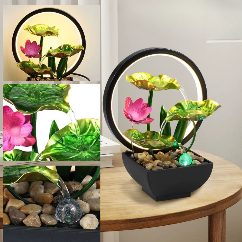 Lampe de Chevet Fontaine LED – Cascade Zen avec Rochers Naturels et Anneau Lumineux, Ambiance Relaxante pour Maison ou Bureau