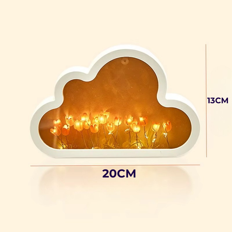 Lampe de Chevet Nuage Tulipes LED – Design Miroir DIY, Lumière Douce et Poétique pour Ambiance Cosy Enfant