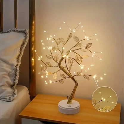 Lampe de Chevet LED Arbre Doré 72 LED – Feuilles d’Or Tactiles, USB, Ambiance Féérique et Déco Élégante