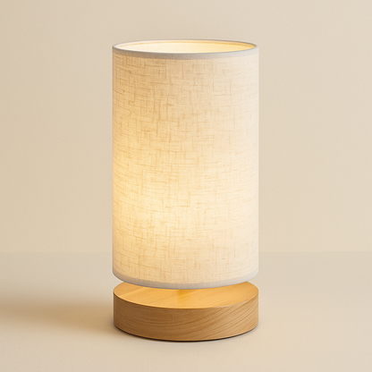 Lampe de Chevet LED en Bois et Lin – Design Minimaliste, Lumière Chaude Apaisante pour Ambiance Cosy