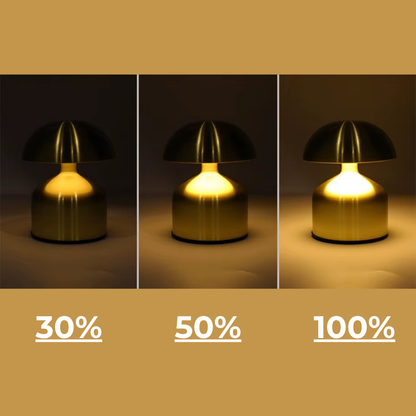 Lampe de Chevet LED Tactile Rechargeable – 3 Couleurs Ajustables, Design Champignon en Métal, Sans Fil Élégant et Cosy