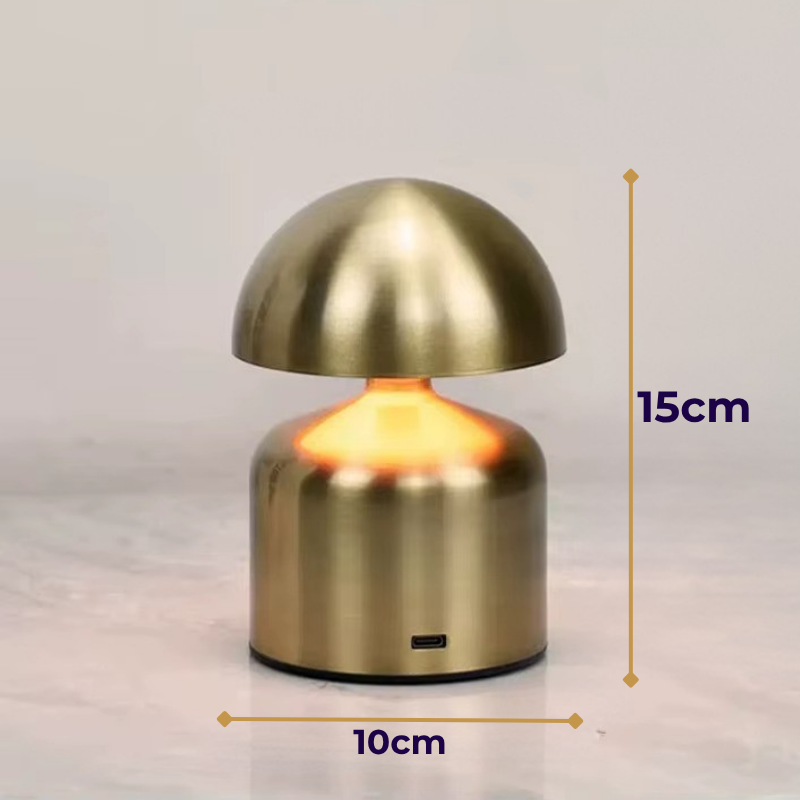 Lampe de Chevet LED Tactile Rechargeable – 3 Couleurs Ajustables, Design Champignon en Métal, Sans Fil Élégant et Cosy