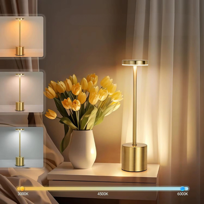 Lampe de Chevet LED Rechargeable Tactile en Métal – 3 Couleurs Ajustables, Design Industrielle Moderne Élégant et Portable