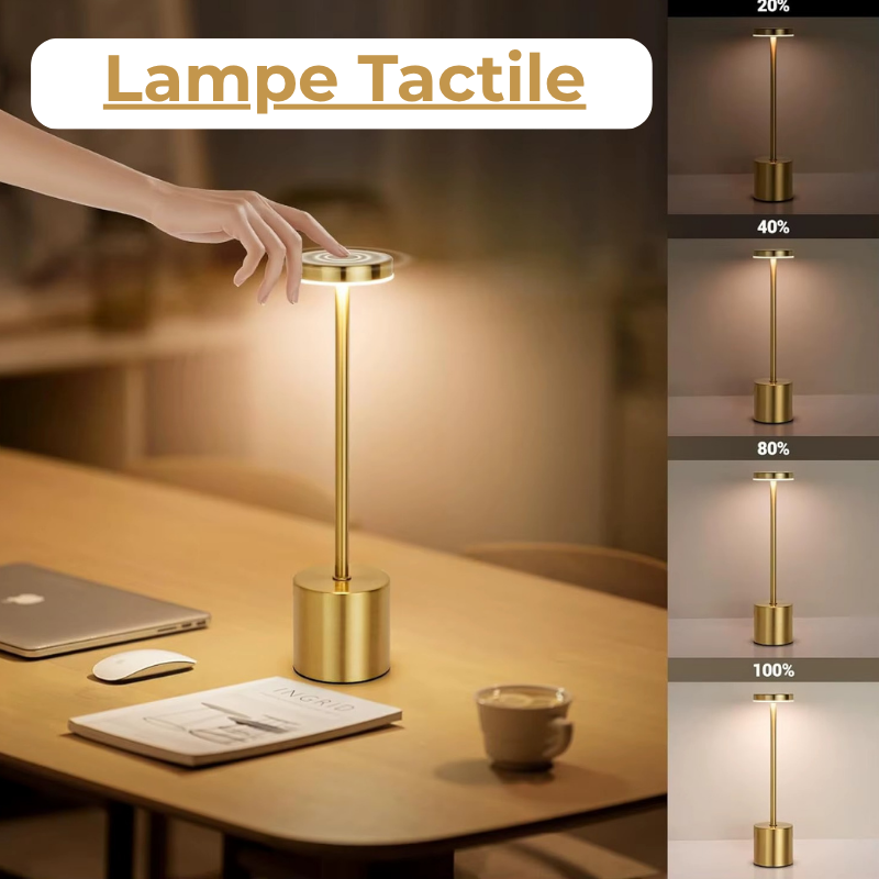 Lampe de Chevet LED Rechargeable Tactile en Métal – 3 Couleurs Ajustables, Design Industrielle Moderne Élégant et Portable