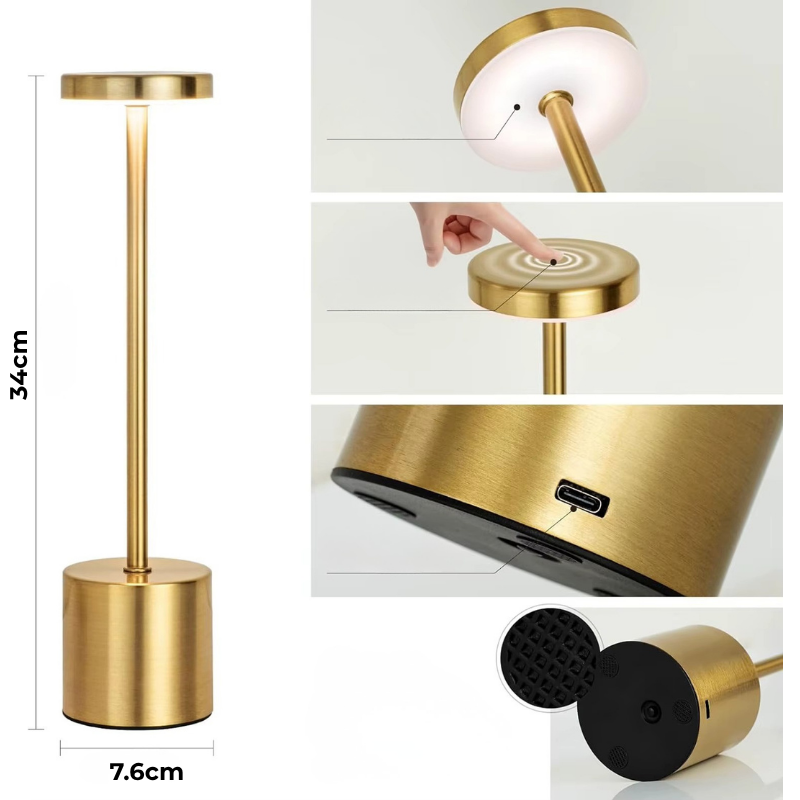 Lampe de Chevet LED Rechargeable Tactile en Métal – 3 Couleurs Ajustables, Design Industrielle Moderne Élégant et Portable