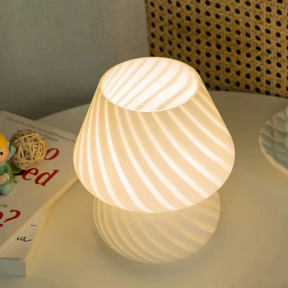 Lampe de Chevet Champignon en Verre Strié – LED USB, Design Murano Élégant pour Ambiance Douce et Cosy