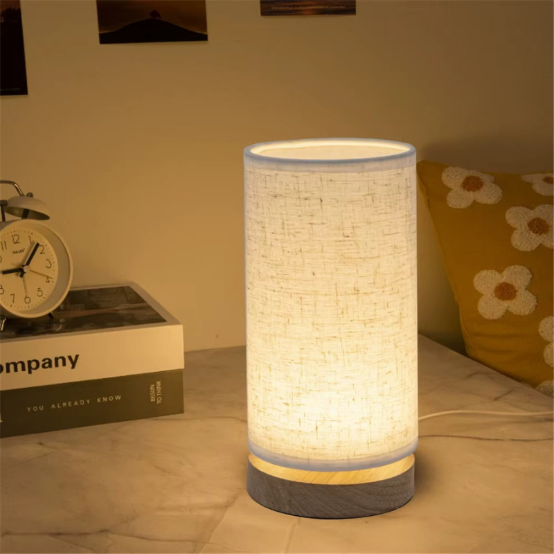 Lampe de Chevet en Bois et Lin – Design Minimaliste, Lumière Chaude Apaisante pour Ambiance Cosy