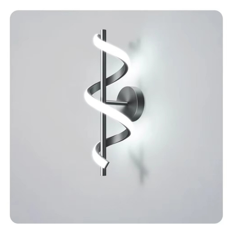 Lampe de Chevet Murale LED Spirale – Design Nordique Minimaliste, Métal Noir ou Doré, Lumière Apaisante Moderne