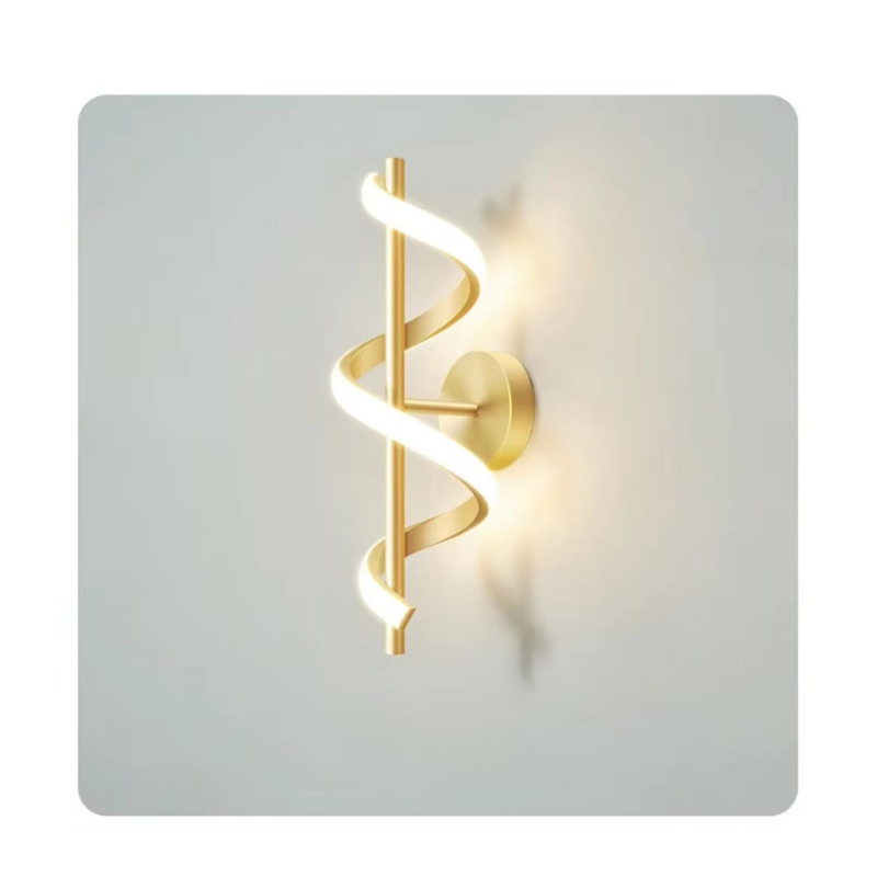 Lampe de Chevet Murale LED Spirale – Design Nordique Minimaliste, Métal Noir ou Doré, Lumière Apaisante Moderne