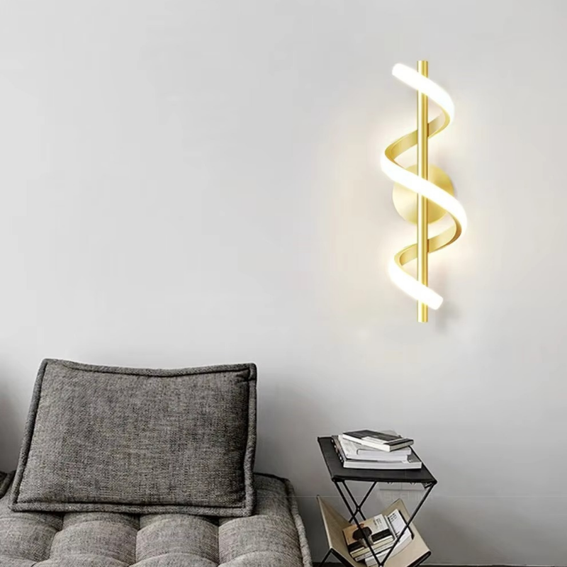 Lampe de Chevet Murale LED Spirale – Design Nordique Minimaliste, Métal Noir ou Doré, Lumière Apaisante Moderne