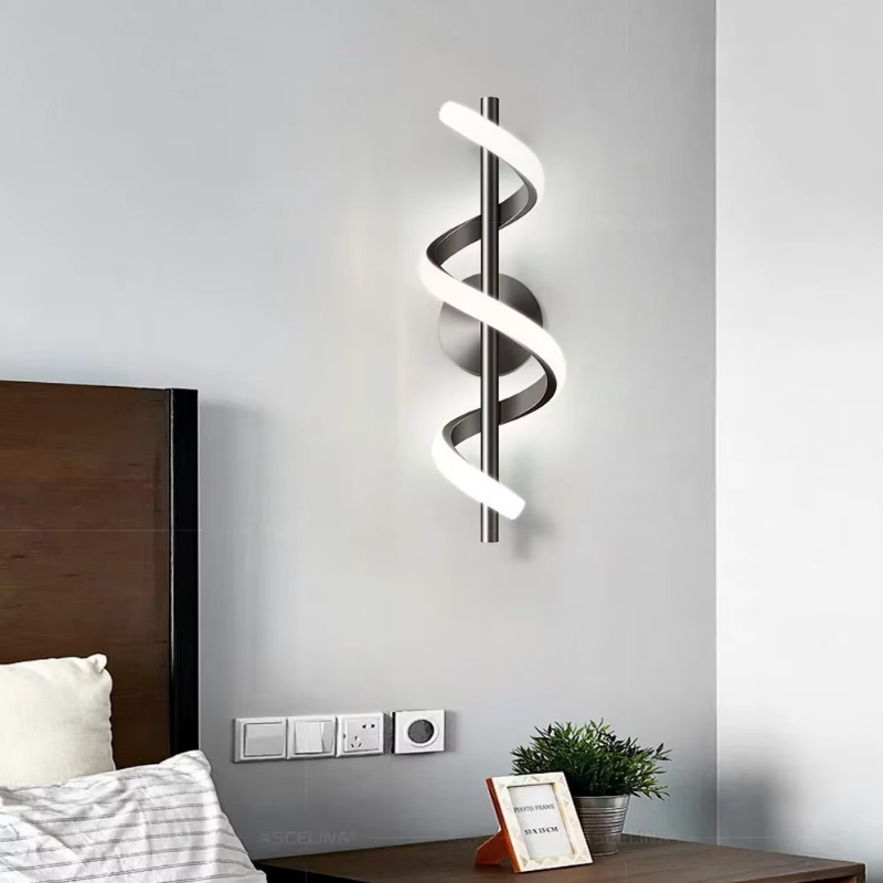 Lampe de Chevet Murale LED Spirale – Design Nordique Minimaliste, Métal Noir ou Doré, Lumière Apaisante Moderne