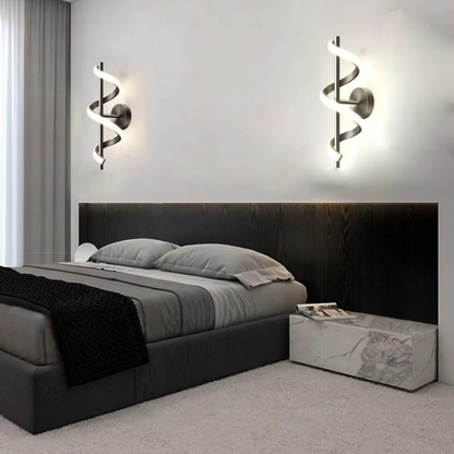 Lampe de Chevet Murale LED Spirale – Design Nordique Minimaliste, Métal Noir ou Doré, Lumière Apaisante Moderne