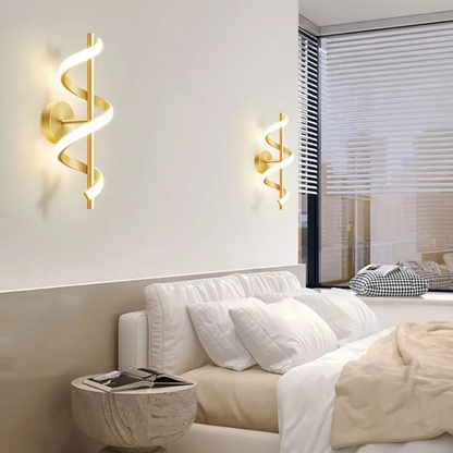 Lampe de Chevet Murale LED Spirale – Design Nordique Minimaliste, Métal Noir ou Doré, Lumière Apaisante Moderne