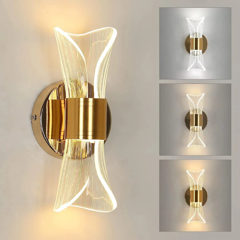 Lampe de Chevet Murale LED Dorée – Acrylique Design Luxe, 12W, 3 Températures de Couleur pour Ambiance Moderne