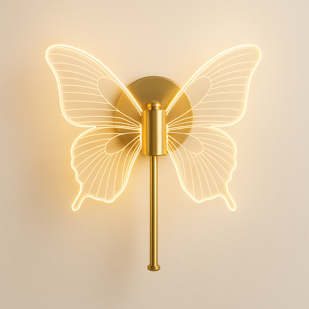 Lampe de Chevet Papillon LED Murale – Design Moderne en Acrylique Doré, Lumière Douce et Élégante
