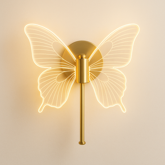 Lampe de Chevet Papillon LED Murale – Design Moderne en Acrylique Doré, Lumière Douce et Élégante