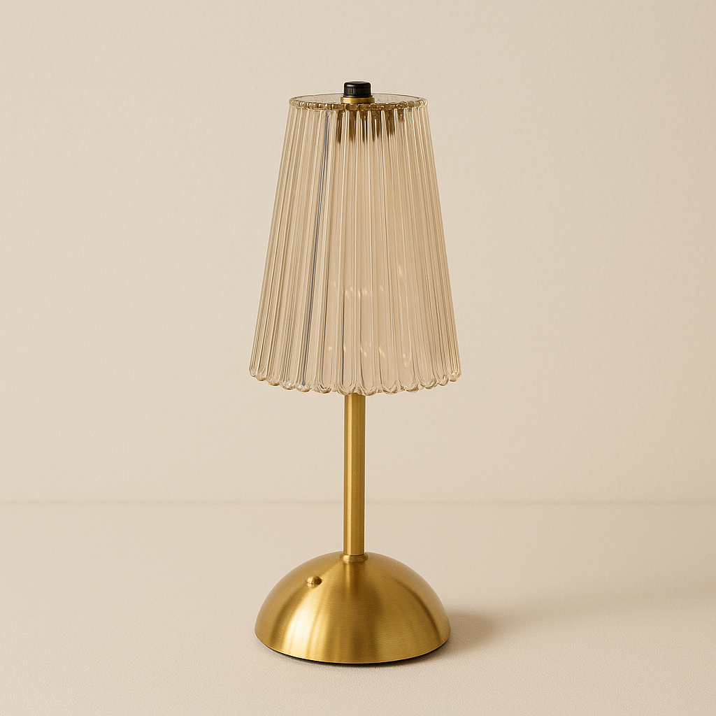 Lampe de Chevet Cristal Doré Rechargeable — Tactile LED Dimmable & Éclairage Chaud Élégant