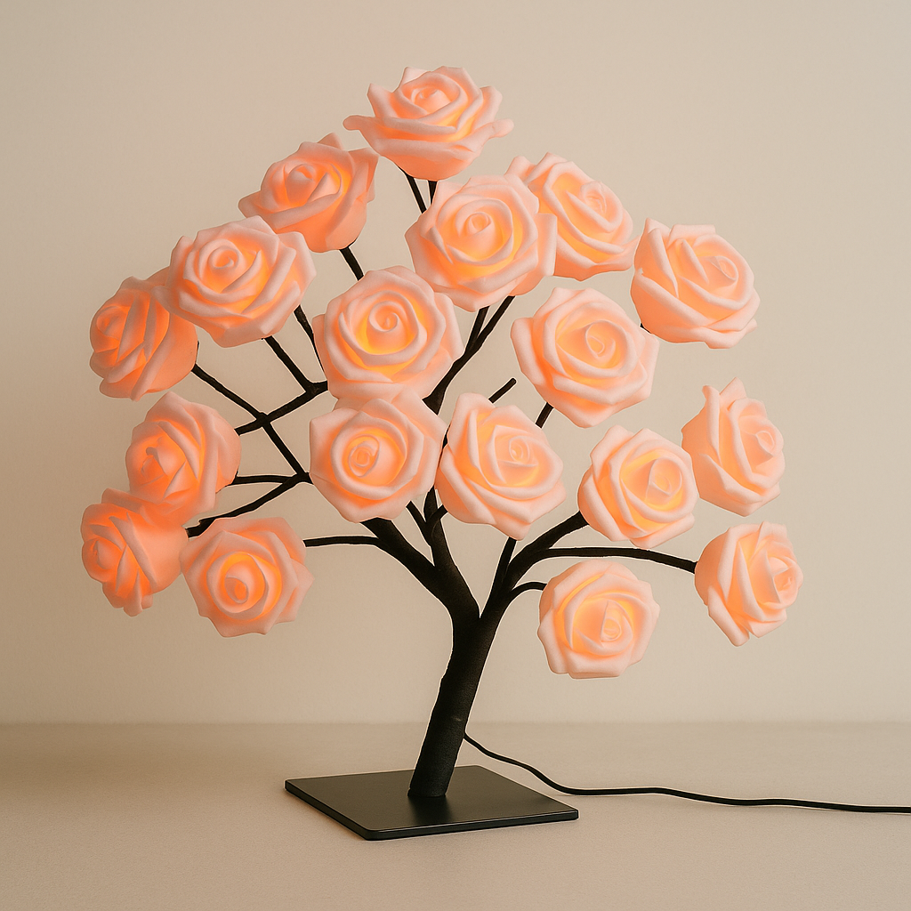 Lampe de Chevet LED Arbre de Roses – 24 Lumières USB, Branches Modulables pour Ambiance Romantique et Déco Élégante