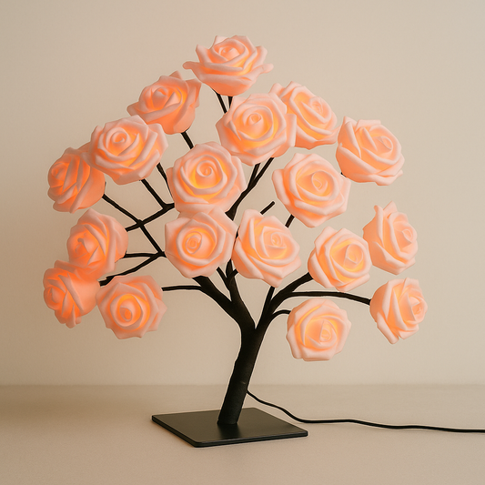 Lampe de Chevet LED Arbre de Roses – 24 Lumières USB, Branches Modulables pour Ambiance Romantique et Déco Élégante