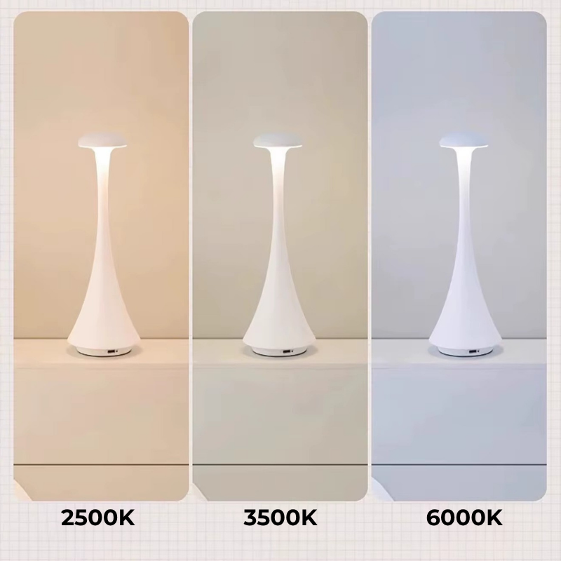 Lampe de Chevet LED Tactile Rechargeable – Design Champignon en Aluminium, Dimmable 3 Tons pour Ambiance Industrielle