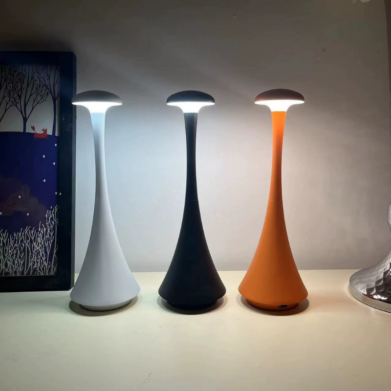 Lampe de Chevet LED Tactile Rechargeable – Design Champignon en Aluminium, Dimmable 3 Tons pour Ambiance Industrielle