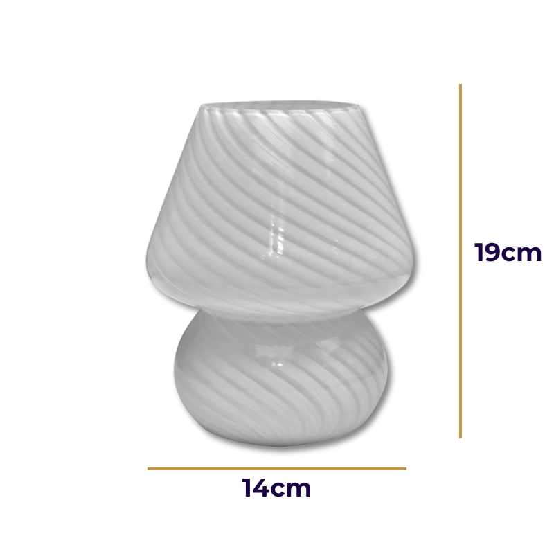 Lampe de Chevet Champignon en Verre Strié – LED USB, Design Murano Élégant pour Ambiance Douce et Cosy