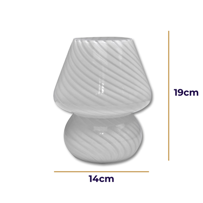 Lampe de Chevet Champignon en Verre Strié – LED USB, Design Murano Élégant pour Ambiance Douce et Cosy