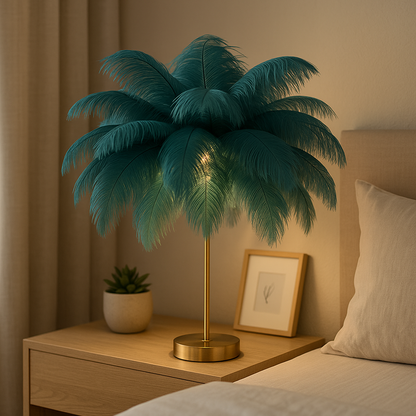 Lampe de Chevet Plumes LED Rechargeable – USB Tactile, Design Luxe en Dorée, Ambiance Romantique Élégante