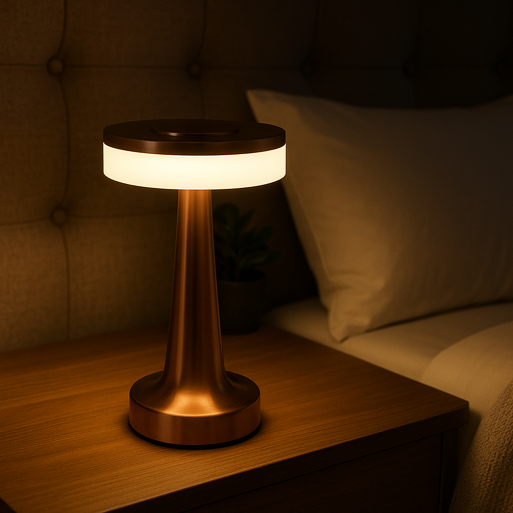 Lampe de Chevet LED Rétro Métal – Tactile, Rechargeable USB, Dimmable 3 Couleurs pour Ambiance Cosy et Élégante