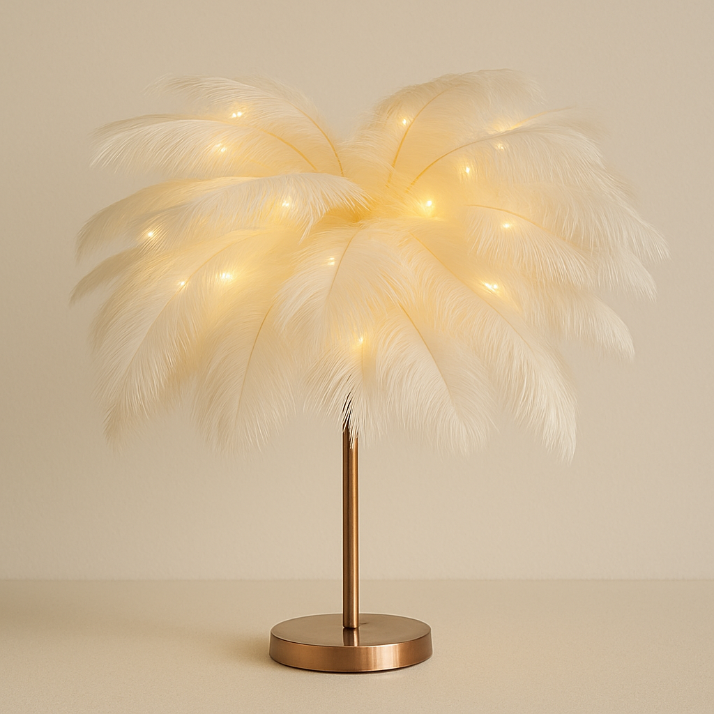 Lampe de Chevet à Plumes Rechargeable – LED Tactile USB, Design Romantique et Ambiance Douce pour Chambre ou Mariage