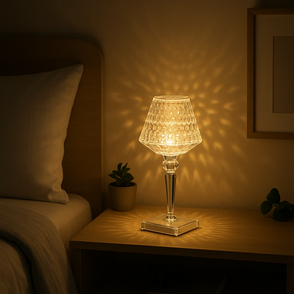Lampe de Chevet Cristal Rechargeable LED Tactile – Effet Diamant 3D, 16 Couleurs pour Ambiance Romantique Élégante