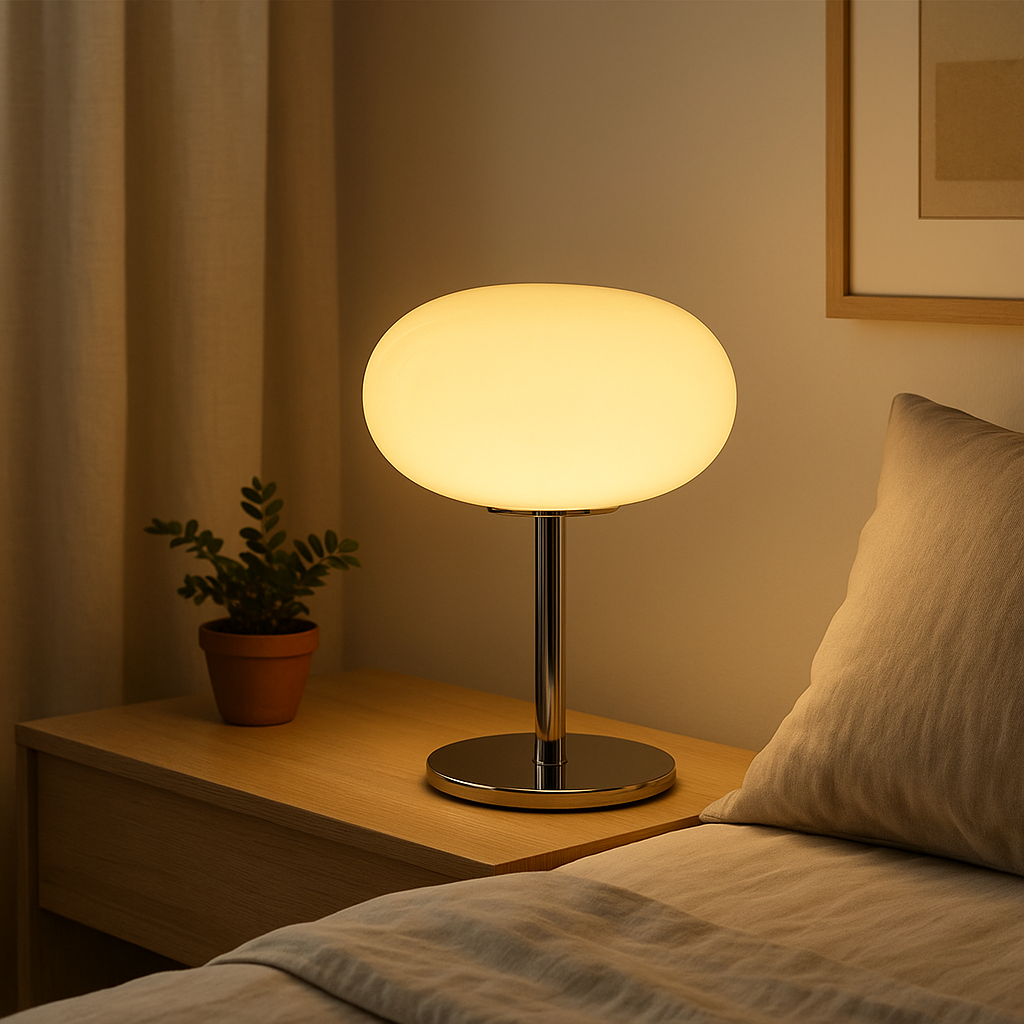 Lampe de Chevet Lollipop en Verre Crème – LED Tactile Rechargeable, Design Rétro Élégant et Ambiance Douce