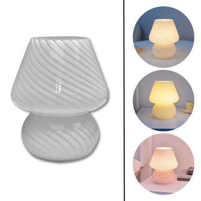 Lampe de Chevet Champignon en Verre Strié – LED USB, Design Murano Élégant pour Ambiance Douce et Cosy
